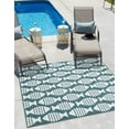 thumbnail image 1 of Unique Loom Outdoor Coastal Collection Area Rug - Pesci (10' Square Turquoise/Ivory), 1 of 6