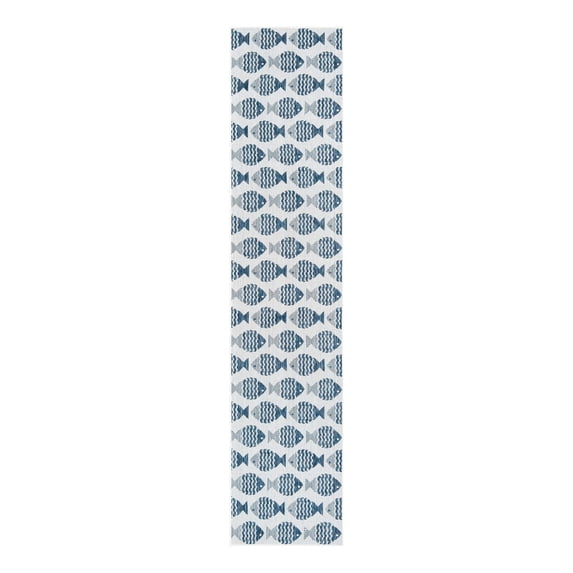 Unique Loom Outdoor Coastal Collection Area Rug - Pesci (2' 7" x 12' Runner Navy Blue/Ivory)
