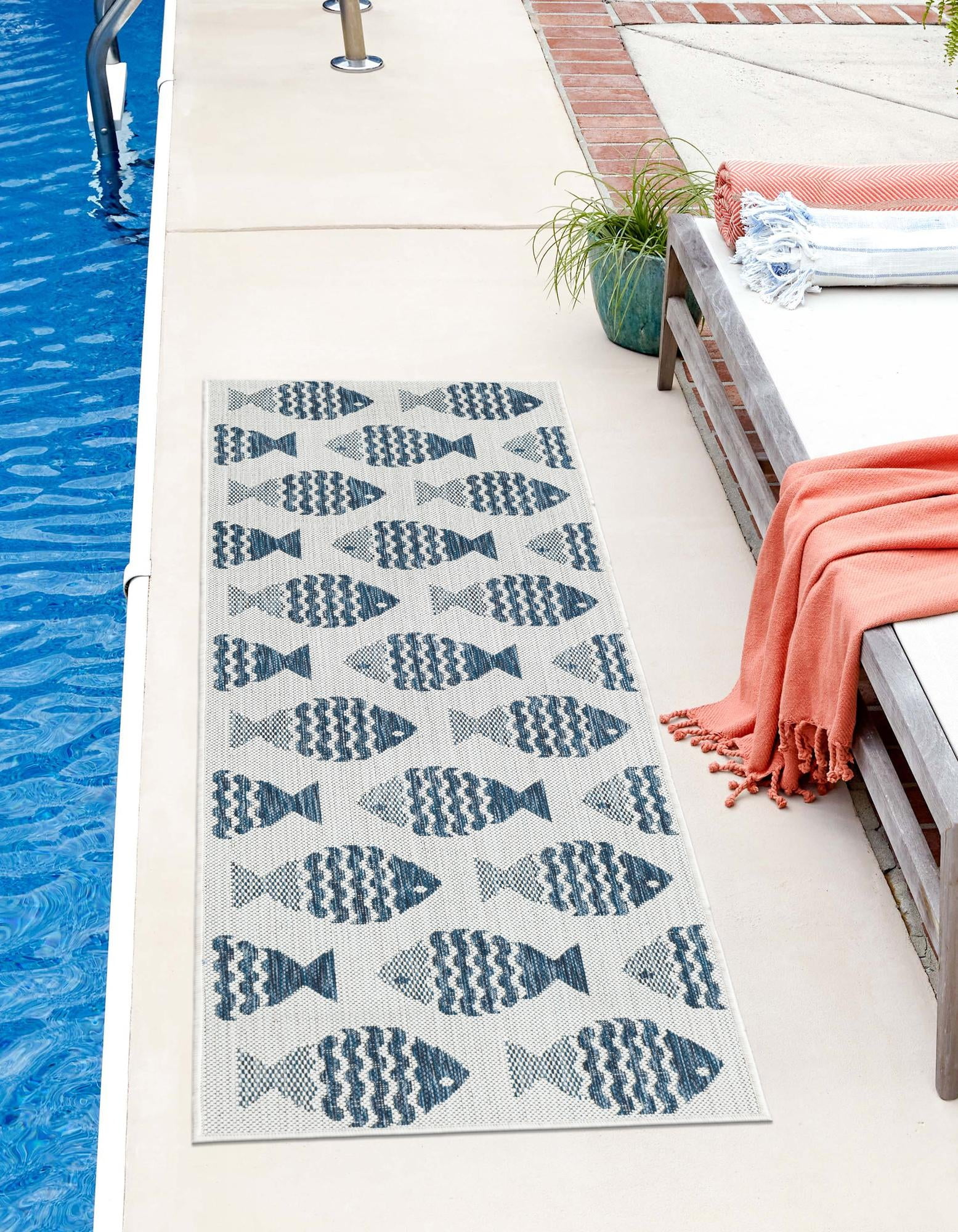 Unique Loom Outdoor-Teppich Coastal Collection – Quadratisch, 33 Cm, Anthrazit/Elfenbein, 100% Polypropylen