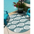 thumbnail image 1 of Unique Loom Outdoor Coastal Collection Area Rug - Pesci (3' 3" Round Turquoise/Ivory), 1 of 6