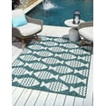 thumbnail image 1 of Unique Loom Outdoor Coastal Collection Area Rug - Pesci (5' 3" x 8' Rectangle Turquoise/Ivory), 1 of 6