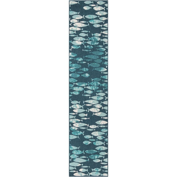 Unique Loom Outdoor Coastal Collection Area Rug - Plenty of Fish (2' 7" x 12' Runner Blue/Teal)