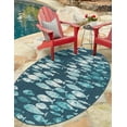thumbnail image 1 of Unique Loom Outdoor Coastal Collection Area Rug - Plenty of Fish (2' x 3' 1" Oval Blue/Teal), 1 of 10