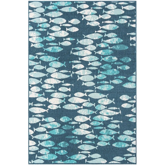 Unique Loom Outdoor Coastal Collection Area Rug - Plenty of Fish (5' 3" x 8' Rectangle Blue/Teal)