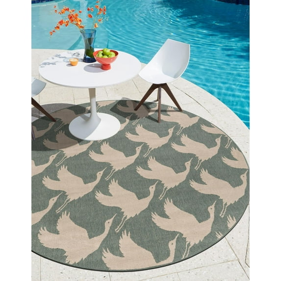Unique Loom Outdoor Coastal Collection Area Rug - Seabreeze (4' 1" Round Stone Blue/Ivory)