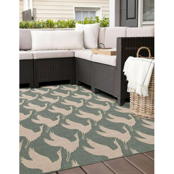 Unique Loom Outdoor Coastal Collection Area Rug - Seabreeze (7' 10" Square Stone Blue/Ivory)