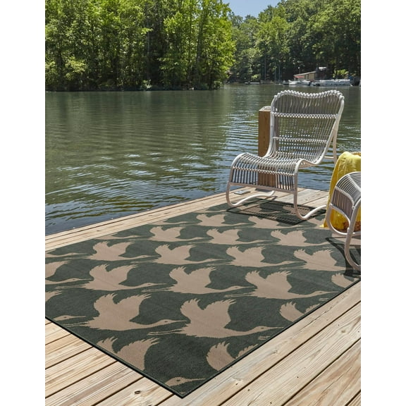 Unique Loom Outdoor Coastal Collection Area Rug - Seabreeze (7' 10" x 10' Rectangle Stone Blue/Ivory)