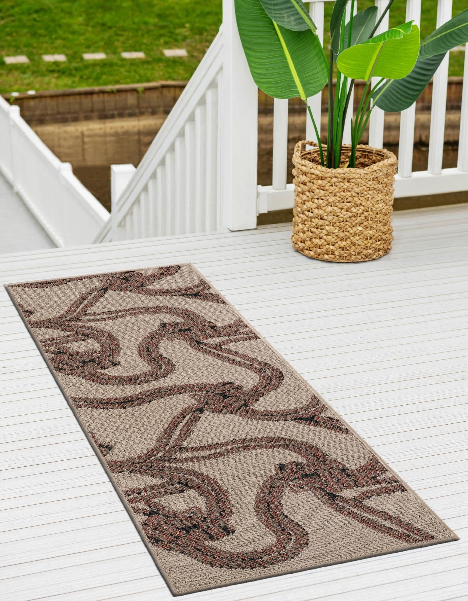 Unique Loom Outdoor-Teppich ‚Ahoi‘ – Anthrazit/elfenbein, 100% Polypropylen, Wetterbeständig