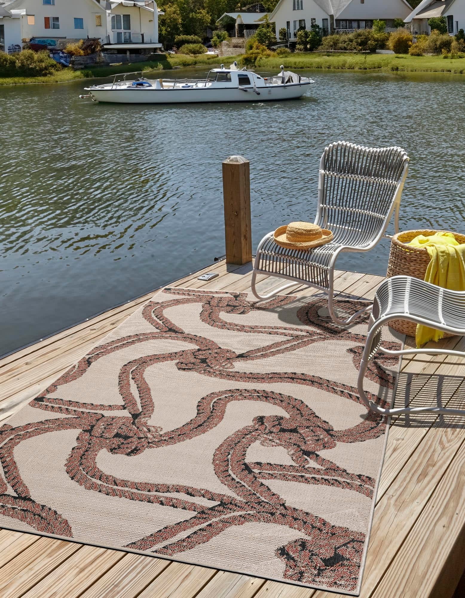 Unique Loom Outdoor Coastal Collection Area Rug - Seaknot (5' 1" x 8' Rectangle Beige/Blue)