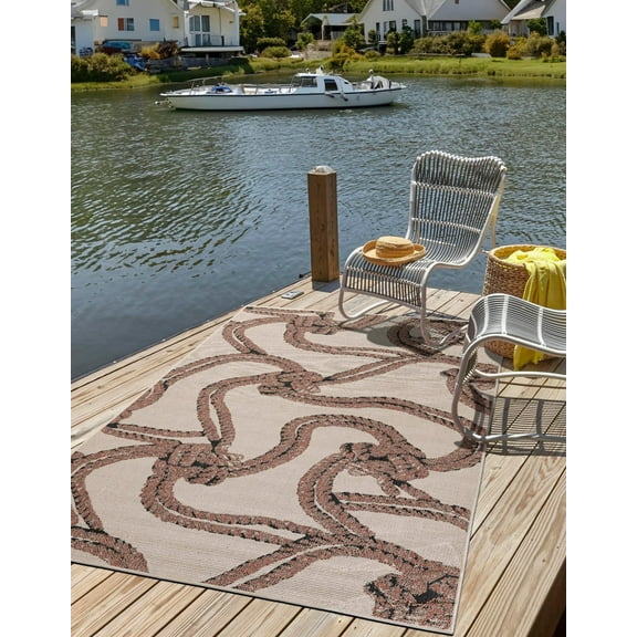 Unique Loom Outdoor Coastal Collection Area Rug - Seaknot (5' 1" x 8' Rectangle Beige/Blue)