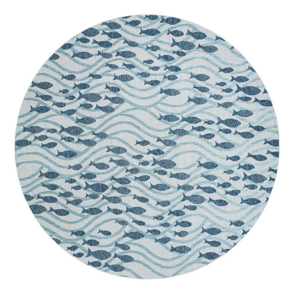 Unique Loom Outdoor Coastal Collection Area Rug - Shoal (10' Round Blue/Navy Blue)