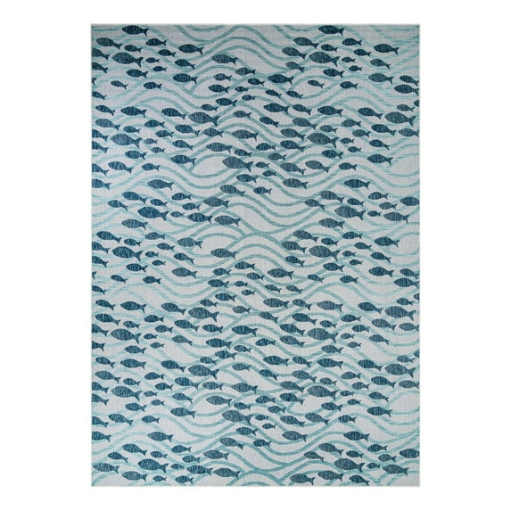 Unique Loom Outdoor Coastal Collection Area Rug - Shoal (10' x 14' 1" Rectangle Blue/Navy Blue)