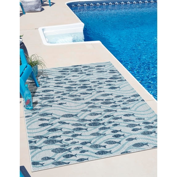 Unique Loom Outdoor Coastal Collection Area Rug - Shoal (2' x 3' 1" Rectangle Blue/Navy Blue)
