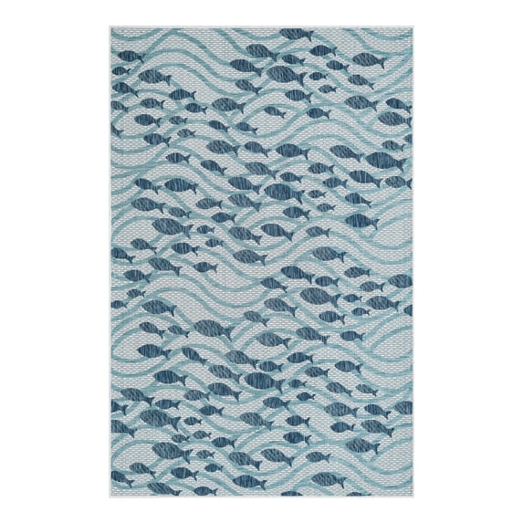 Unique Loom Outdoor Coastal Collection Area Rug - Shoal (5' 3" x 8' Rectangle Blue/Navy Blue)