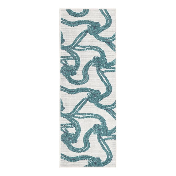Unique Loom Outdoor Coastal Collection Area Rug - Tethered (2' x 6' Runner Ivory/Navy Blue)