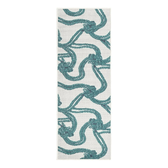 Unique Loom Outdoor Coastal Collection Area Rug - Tethered (2' x 6' Runner Ivory/Navy Blue)