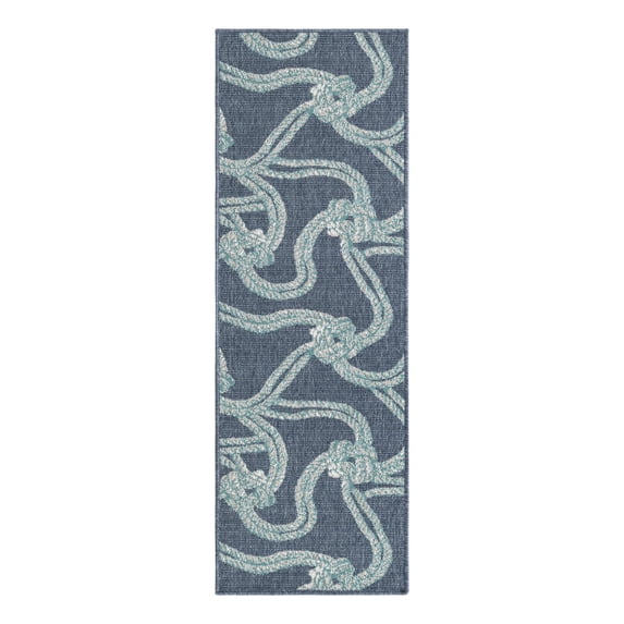 Unique Loom Outdoor Coastal Collection Area Rug - Tethered (2' x 6' Runner Navy Blue/Ivory)