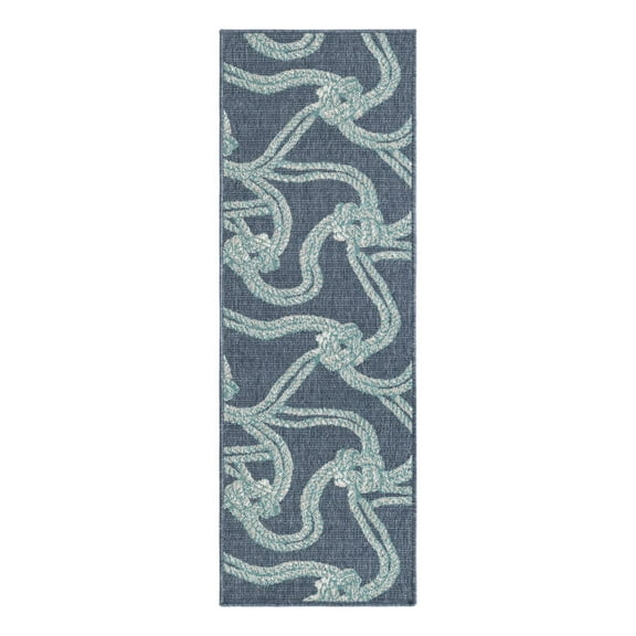 Unique Loom Outdoor Coastal Collection Area Rug - Tethered (2' x 6' Runner Navy Blue/Ivory)