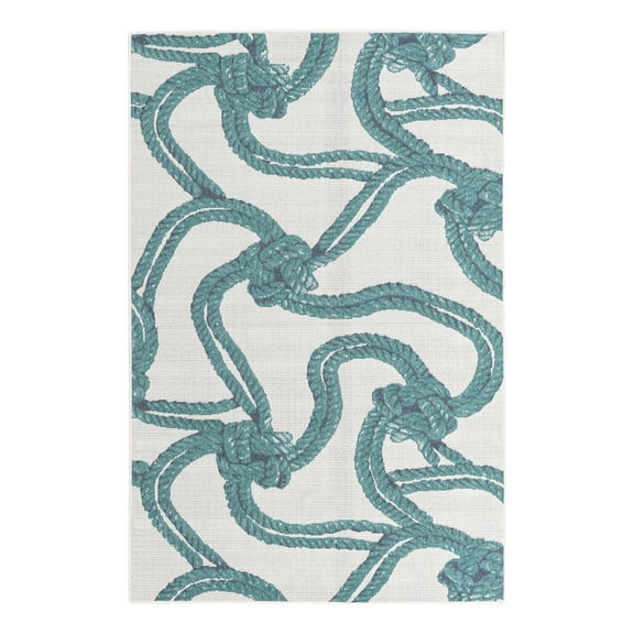 Unique Loom Outdoor Coastal Collection Area Rug - Tethered (5' 3" x 8' Rectangle Ivory/Navy Blue)