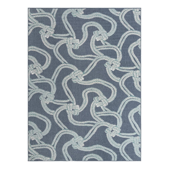 Unique Loom Outdoor Coastal Collection Area Rug - Tethered (9' x 12' Rectangle Navy Blue/Ivory)
