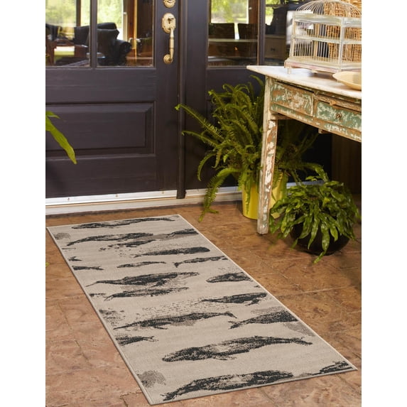 Unique Loom Outdoor Coastal Collection Area Rug - Whalewatch (2' 7" x 10' Runner Beige/Brown)