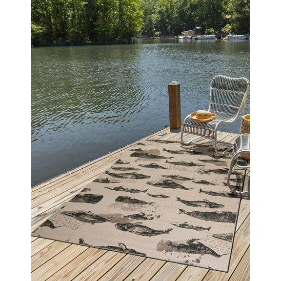 Unique Loom Outdoor Coastal Collection Area Rug - Whalewatch (7' 10" x 10' Rectangle Beige/Brown)