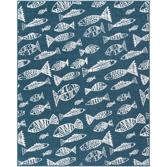Unique Loom Outdoor Coastal Collection Area Rug - Whish (7' 10" x 10' Rectangle Blue/Ivory)