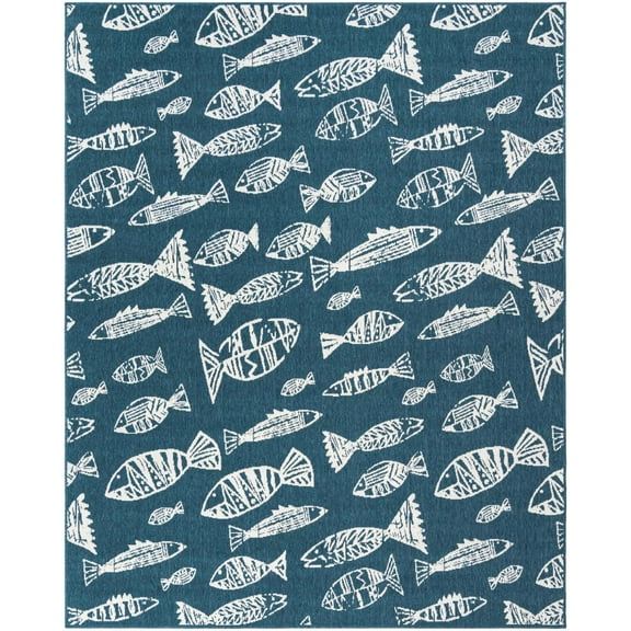 Unique Loom Outdoor Coastal Collection Area Rug - Whish (7' 10" x 10' Rectangle Blue/Ivory)