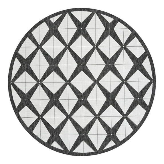 Unique Loom Outdoor Modern Collection Area Rug (10' Round Black and White)