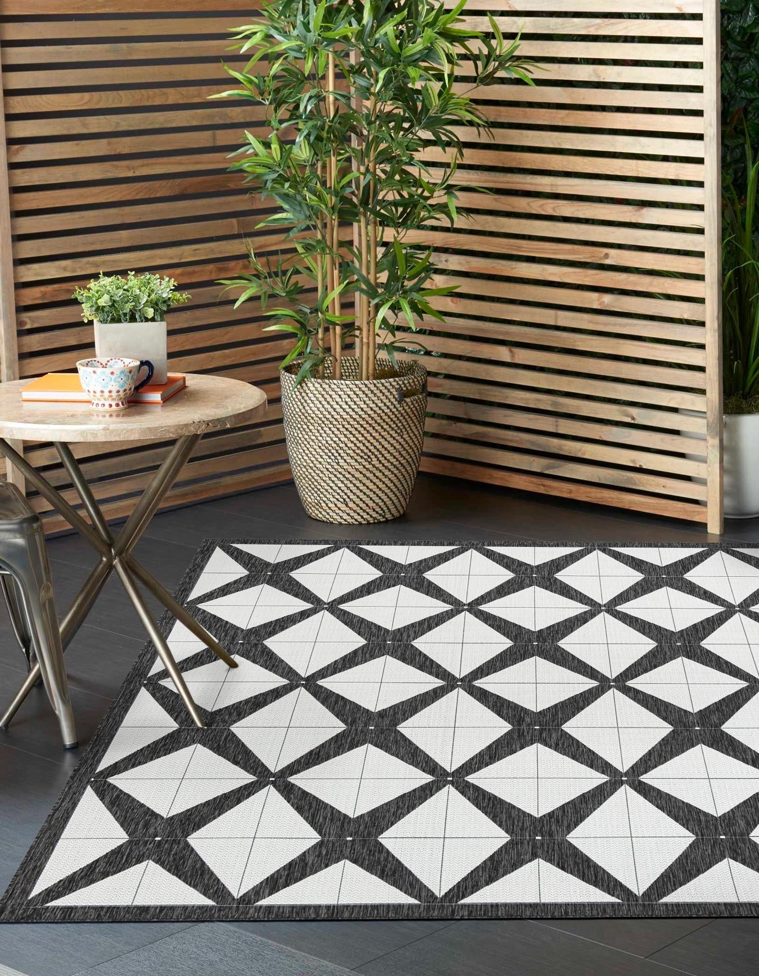 Unique Loom Outdoor Modern Collection Area Rug (12' Square Black and ...