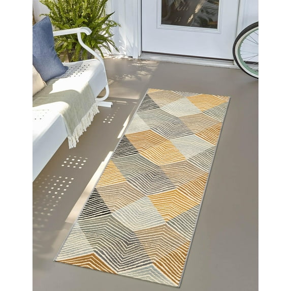 Unique Loom Outdoor Modern Collection Area Rug - Strata (2' 7" x 10' Runner Gray/Ivory)