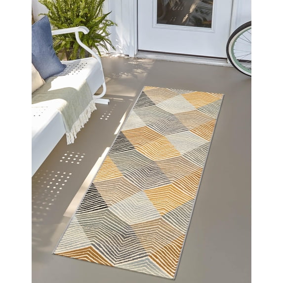 Unique Loom Outdoor Modern Collection Area Rug - Strata (2' x 5' 1" Runner Gray/Ivory)