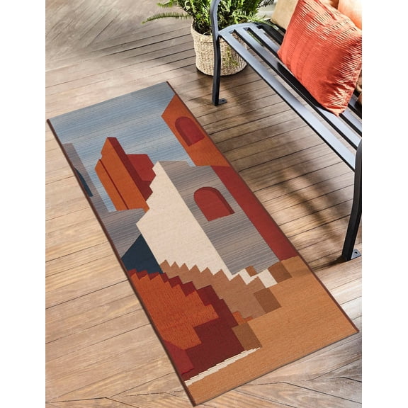 Unique Loom Outdoor Modern Collection Area Rug - Flux (2' x 5' 1" Runner Multi/Burgundy)
