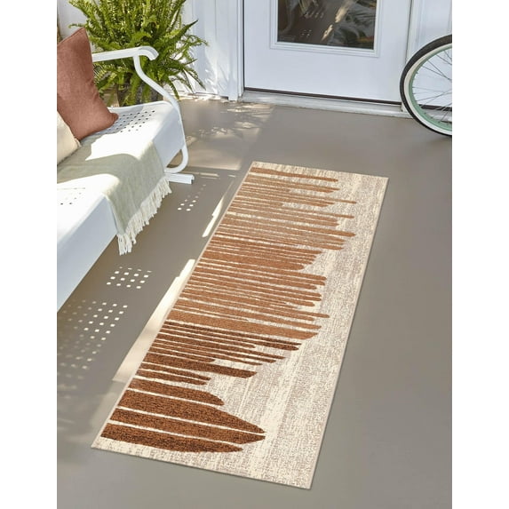 Unique Loom Outdoor Modern Collection Area Rug - Vertex (2' x 6' 1" Runner Beige Brown/Light Brown)
