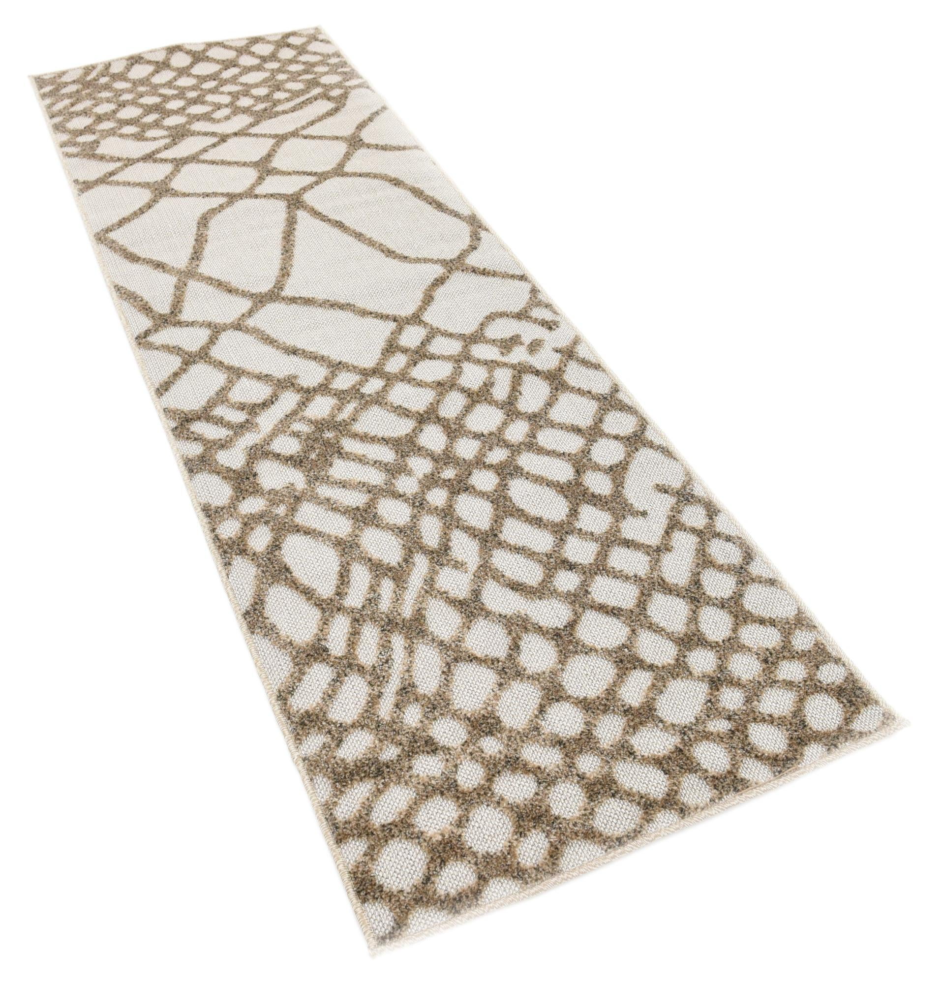 Ivory Abstract Synthetic Outdoor Runner Rug