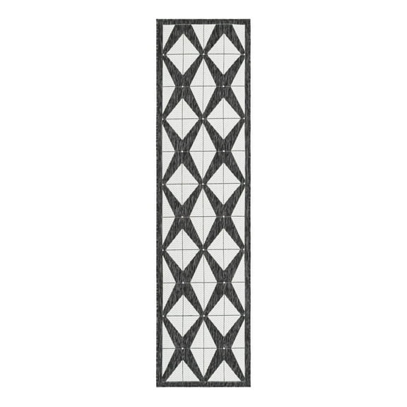 Unique Loom Outdoor Modern Collection Area Rug (2' x 8' Runner Black and White)