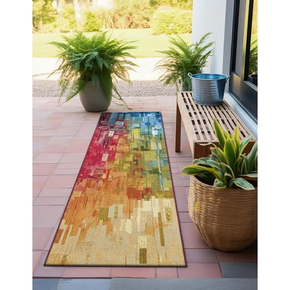 Unique Loom Outdoor Modern Collection Area Rug - Glide (2' x 8' Runner Multi/Blue)