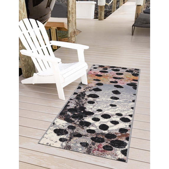 Unique Loom Outdoor Modern Collection Area Rug - Mira (2' x 8' Runner White and Black/Gray)