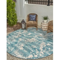 Unique Loom Outdoor Modern Collection Area Rug - Strive (3' 1" Round Aqua Blue/Yellow)