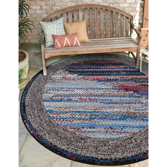 Unique Loom Outdoor Modern Collection Area Rug - Nova (3' 1" Round Multi/Blue)