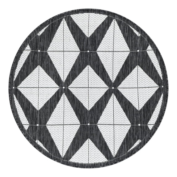 Unique Loom Outdoor Modern Collection Area Rug (3' 3" Round Black and White)