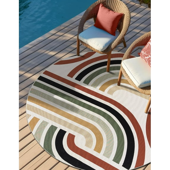 Unique Loom Outdoor Modern Collection Area Rug - Vibe (4' 1" Round Multi/Black)