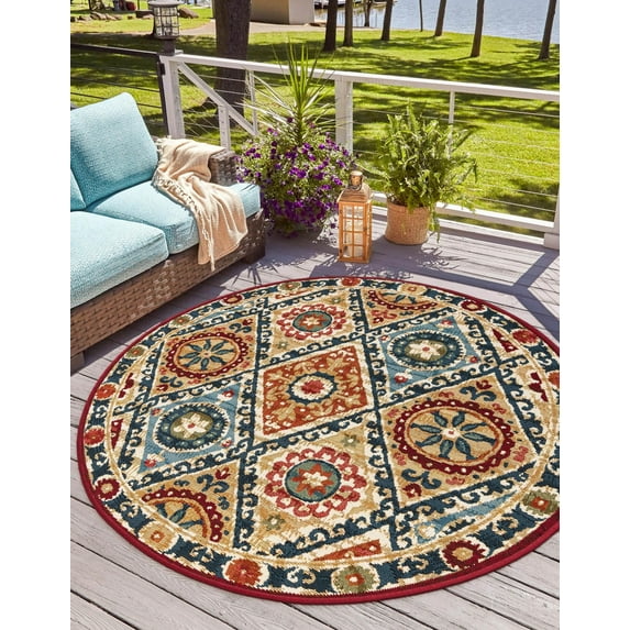 Unique Loom Outdoor Modern Collection Area Rug - Aura (4' 1" Round Multi/Brown)