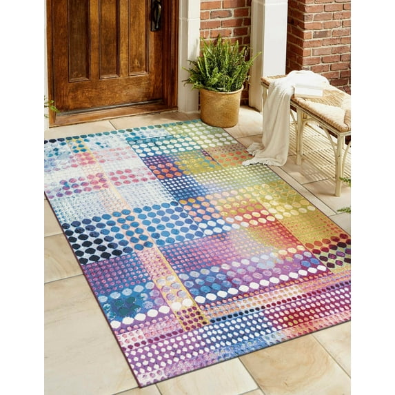 Unique Loom Outdoor Modern Collection Area Rug - Pulse (4' 1" x 6' 1" Rectangle Multi/Blue)