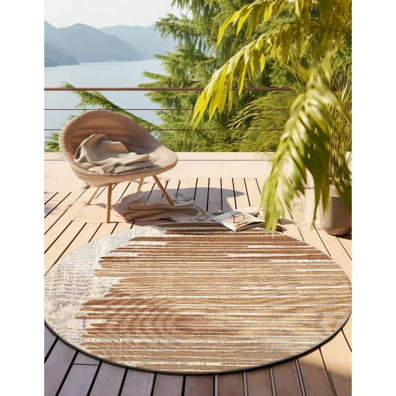 Unique Loom Outdoor Modern Collection Area Rug - Vertex (5' 1" Round Beige Brown/Light Brown)