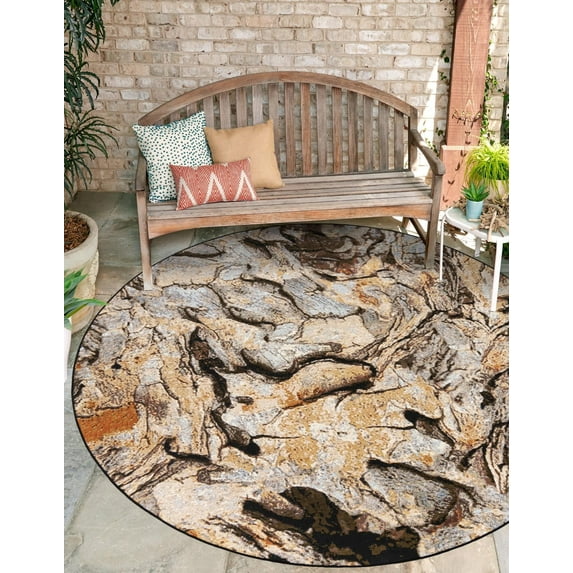 Unique Loom Outdoor Modern Collection Area Rug - Prism (5' 1" Round Multi/Beige)