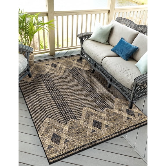 Unique Loom Outdoor Modern Collection Area Rug - Aero (5' 1" x 7' 1" Rectangle Charcoal/Yellow)