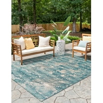 Unique Loom Outdoor Modern Collection Area Rug - Strive (5' 1" x 8' Rectangle Aqua Blue/Yellow)