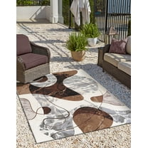 Unique Loom Outdoor Modern Collection Area Rug - Vanta (5' 1" x 8' Rectangle Brown and White/Ivory)