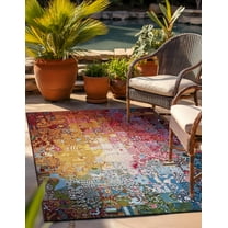 Unique Loom Outdoor Modern Collection Area Rug - Luxe (5' 1" x 8' Rectangle Multi/Blue)